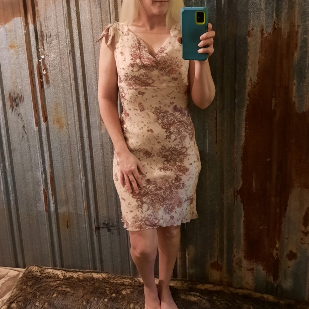 VINTAGE 90's Crinckled Halter Tie Paisley Floral Print Empire 2 Midi Dress